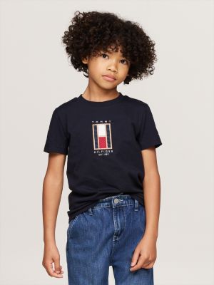 t-shirt con bandiera verticale blu da bambini tommy hilfiger