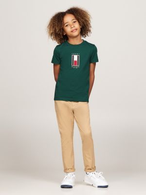 t-shirt con bandiera verticale verde da bambini tommy hilfiger