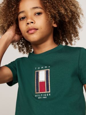 t-shirt con bandiera verticale verde da bambini tommy hilfiger