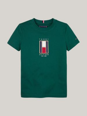 T shirt con bandiera verticale Verde Tommy Hilfiger