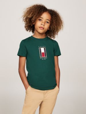 t-shirt con bandiera verticale green da bambini tommy hilfiger