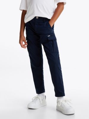 pantaloni cargo in tessuto tramato blu da bambini tommy hilfiger