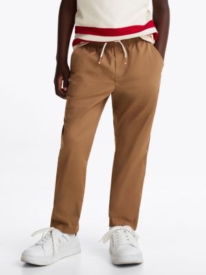 braun leichtgewichtige gewebte hose mit tunnelzug für jungen - tommy hilfiger