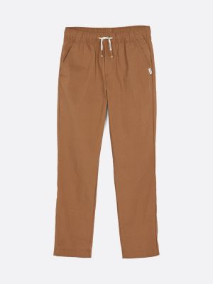 braun leichtgewichtige gewebte hose mit tunnelzug für jungen - tommy hilfiger