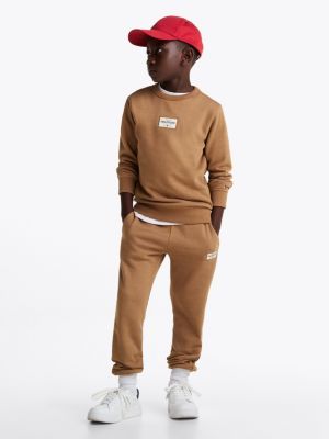 brown 1985 collection patch joggers for boys tommy hilfiger