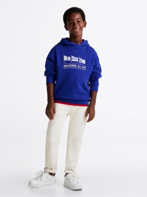 sweat à capuche à imprimé drapeaux bleu pour garçons tommy hilfiger