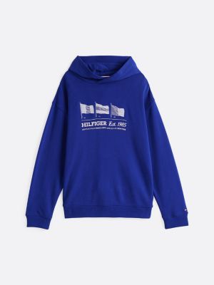 blau hoodie mit flaggen-grafik für jungen - tommy hilfiger