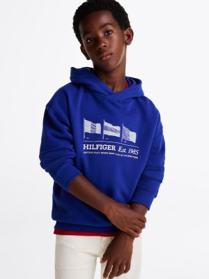 blue hoodie met vlaggen-graphic voor jongens - tommy hilfiger