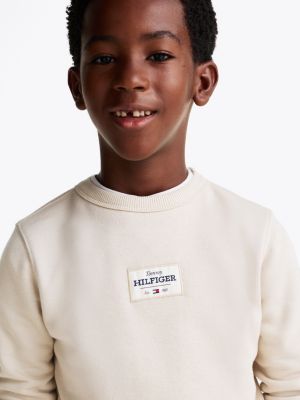 beige 1985 collection patch sweatshirt for boys tommy hilfiger