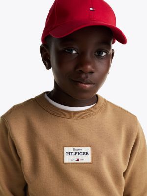 brown 1985 collection patch sweatshirt for boys tommy hilfiger