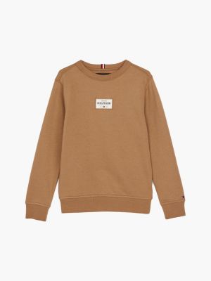 brown 1985 collection patch sweatshirt for boys tommy hilfiger