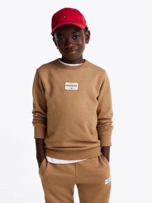 brown 1985 collection patch sweatshirt for boys tommy hilfiger