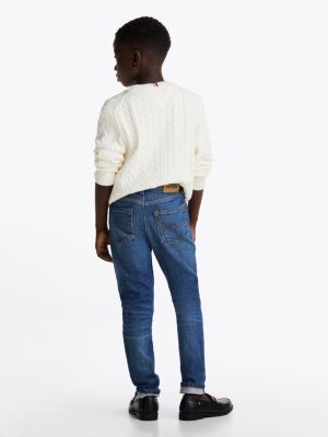 jean slim scanton y délavé bleu pour garçons tommy hilfiger