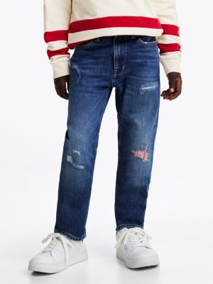 jean droit skateur usé bleu pour garçons tommy hilfiger