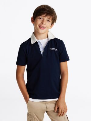 polo con colletto a contrasto multi da bambini tommy hilfiger