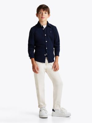 blue micro waffle knit regular fit shirt for boys tommy hilfiger