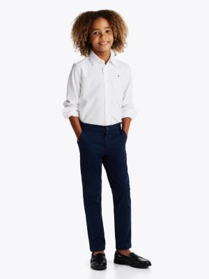 wit micro-wafelgebreid regular fit overhemd voor jongens - tommy hilfiger