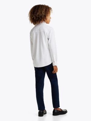 wit micro-wafelgebreid regular fit overhemd voor jongens - tommy hilfiger