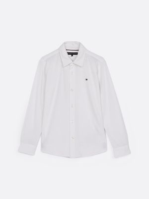 wit micro-wafelgebreid regular fit overhemd voor jongens - tommy hilfiger