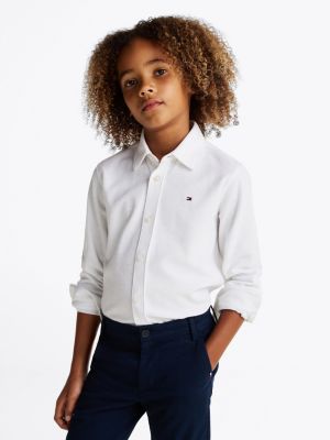 camicia regular fit in maglia a nido d'ape white da bambini tommy hilfiger