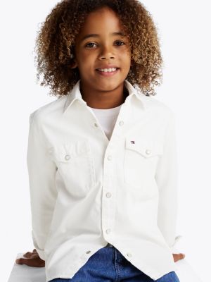 chemise coupe standard en denim blanc pour garçons tommy hilfiger