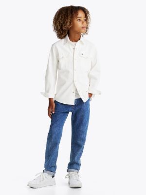 white regular fit denim shirt for boys tommy hilfiger