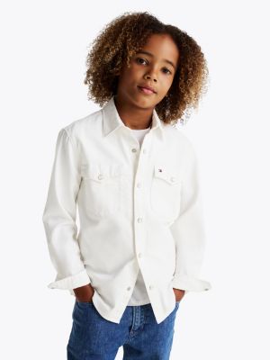 white regular fit denim shirt for boys tommy hilfiger