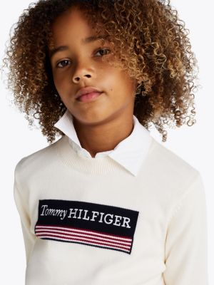 pullover 1985 collection con logo beige da bambini tommy hilfiger