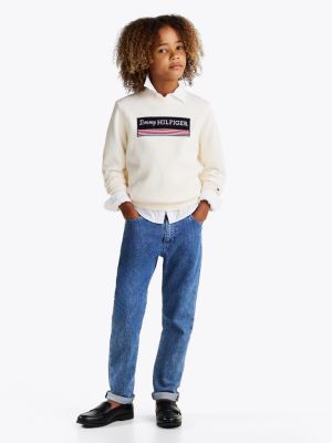 pullover 1985 collection con logo beige da bambini tommy hilfiger