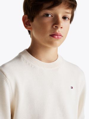 pullover varsity con patch sui gomiti beige da bambini tommy hilfiger