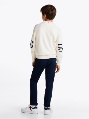 beige varsity pullover mit ellenbogen-patches für jungen - tommy hilfiger