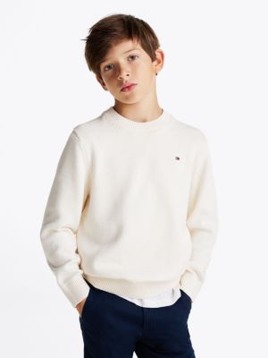 beige varsity pullover mit ellenbogen-patches für jungen - tommy hilfiger