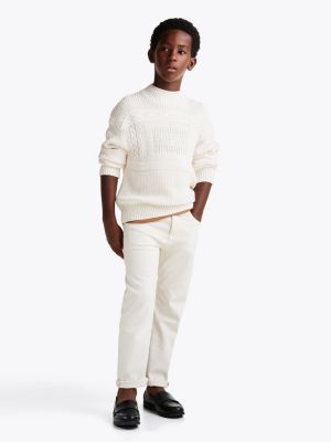 pullover dolcevita in maglia intrecciata bianco da bambini tommy hilfiger