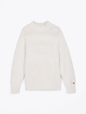 pull en maille torsadée à col roulé et drapeau blanc pour garçons tommy hilfiger