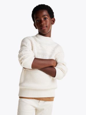 pullover dolcevita in maglia intrecciata white da bambini tommy hilfiger