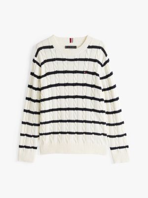 multi cable knit crew neck jumper for boys tommy hilfiger