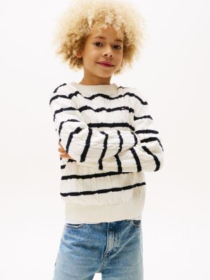 multi cable knit crew neck jumper for boys tommy hilfiger