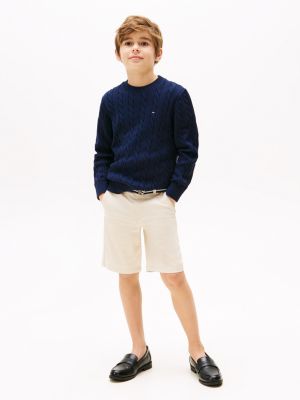 blue cable knit crew neck jumper for boys tommy hilfiger