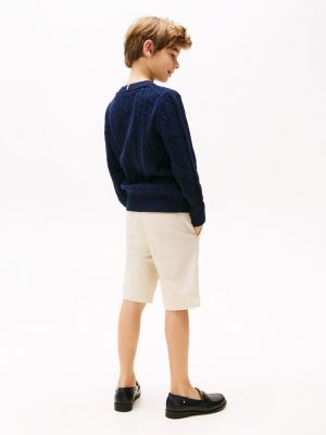 blue cable knit crew neck jumper for boys tommy hilfiger