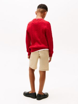 red cable knit crew neck jumper for boys tommy hilfiger