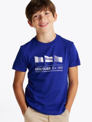 camiseta de cuello redondo con logo gráfico blue de niños tommy hilfiger