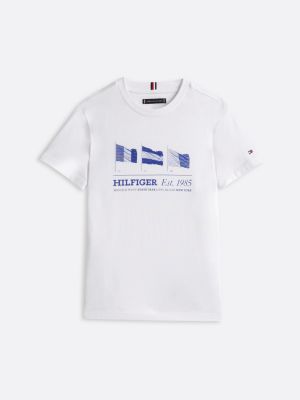 weiß t-shirt mit rundhalsausschnitt und flag-grafik für jungen - tommy hilfiger