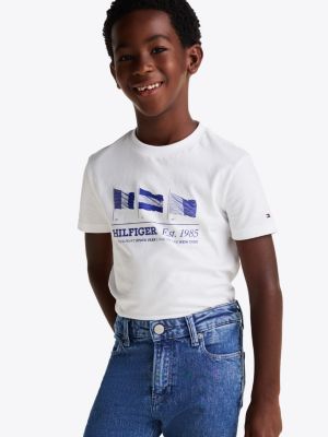 white t-shirt mit rundhalsausschnitt und flag-grafik für jungen - tommy hilfiger