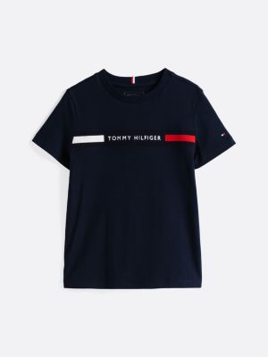 camiseta con inserción de punto elástico azul de niños tommy hilfiger