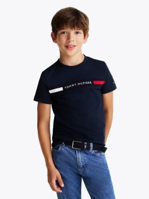 blue t-shirt mit logo als rippstrick-einsatz für jungen - tommy hilfiger