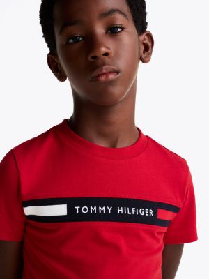 t-shirt con inserto in maglia e logo rosso da bambini tommy hilfiger