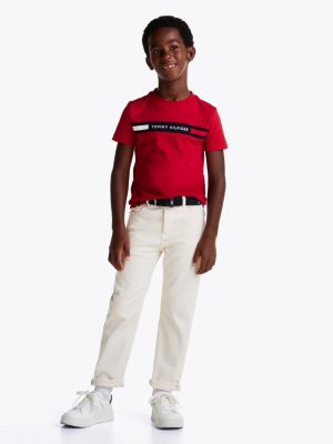 t-shirt con inserto in maglia e logo rosso da bambini tommy hilfiger