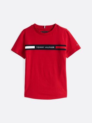 t-shirt con inserto in maglia e logo rosso da bambini tommy hilfiger