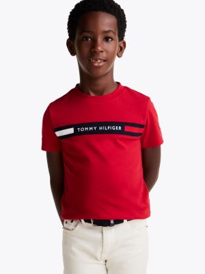 t-shirt con inserto in maglia e logo red da bambini tommy hilfiger