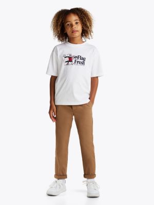 wit t-shirt met vlag en slogan voor jongens - tommy hilfiger